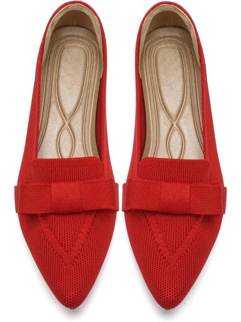 Women's Red Rubber Soft Knit Breathable Pointed Toe Ballet Flats Casual Shoes